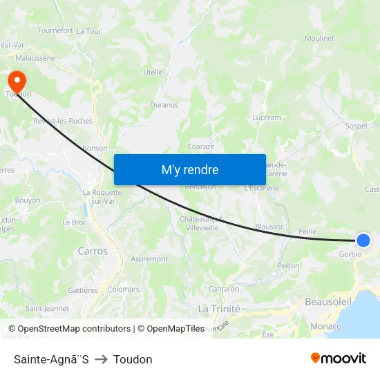 Sainte-Agnã¨S to Toudon map