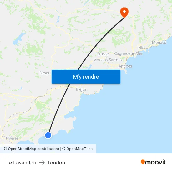 Le Lavandou to Toudon map