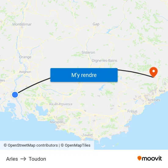 Arles to Toudon map