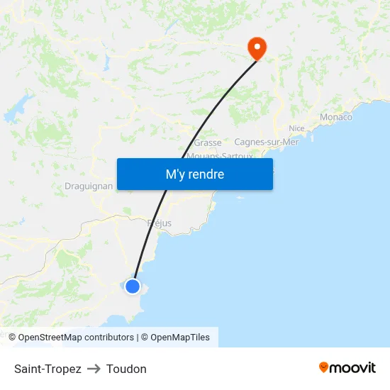 Saint-Tropez to Toudon map