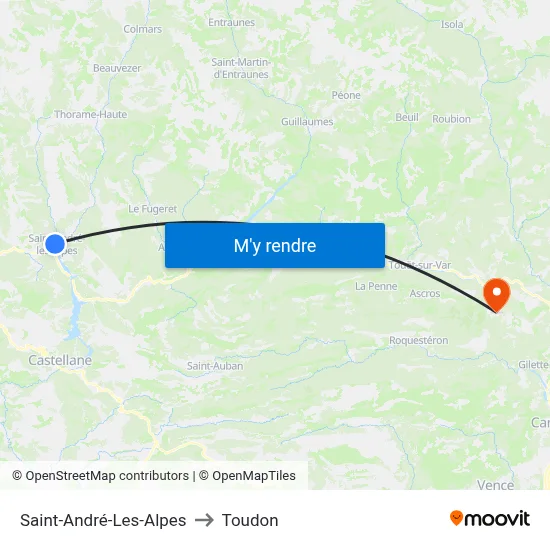 Saint-André-Les-Alpes to Toudon map