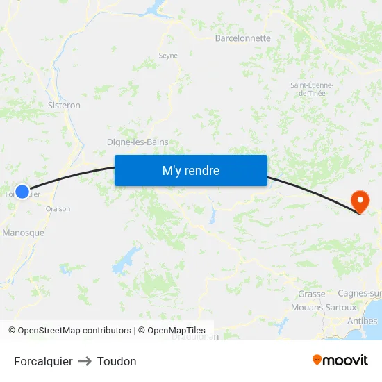 Forcalquier to Toudon map