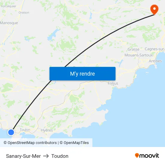 Sanary-Sur-Mer to Toudon map