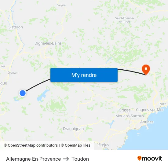 Allemagne-En-Provence to Toudon map