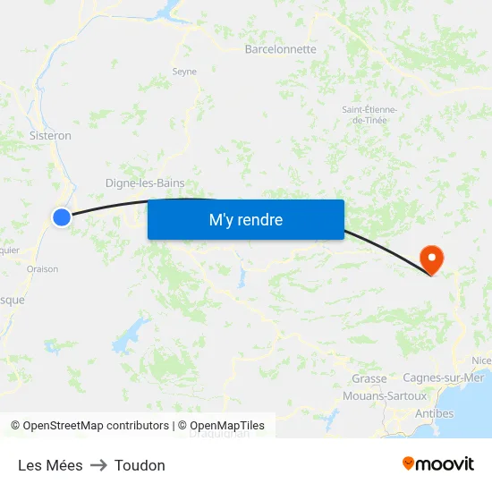 Les Mées to Toudon map