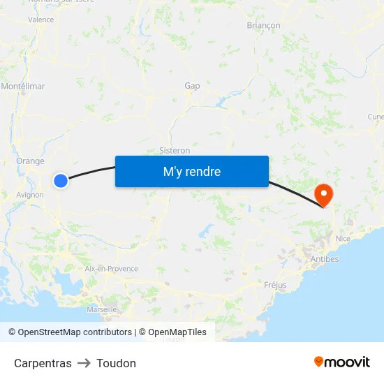 Carpentras to Toudon map