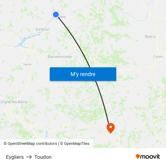 Eygliers to Toudon map