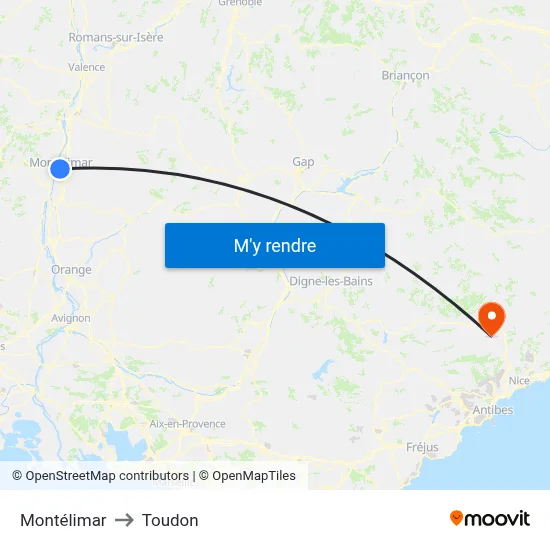 Montélimar to Toudon map