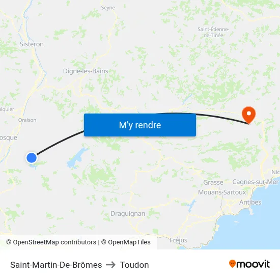 Saint-Martin-De-Brômes to Toudon map