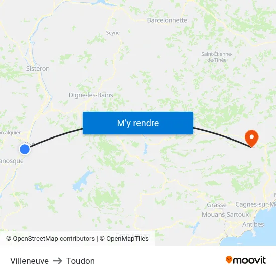 Villeneuve to Toudon map