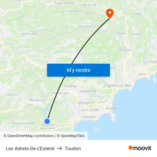 Les Adrets-De-L'Estérel to Toudon map