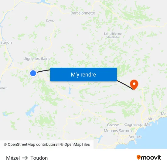 Mézel to Toudon map