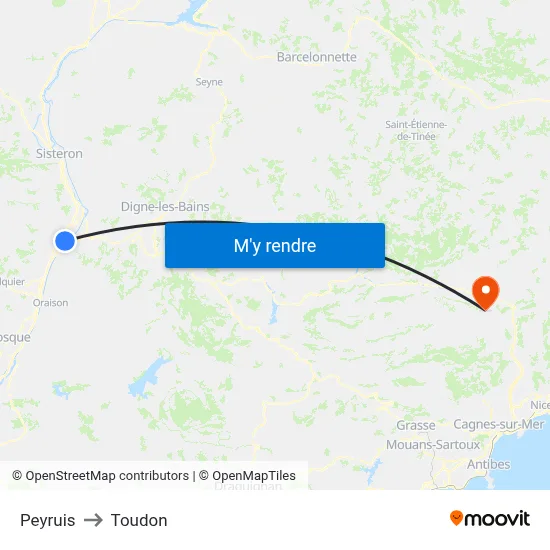 Peyruis to Toudon map