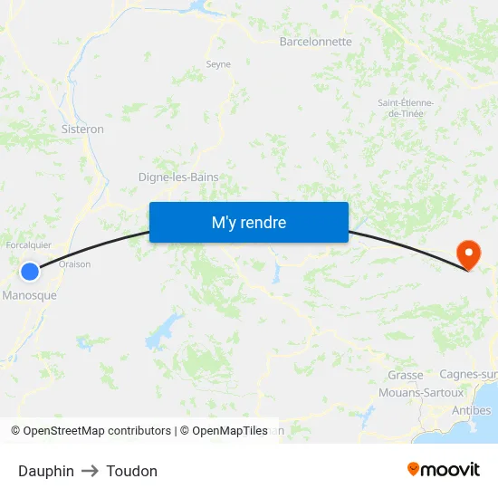 Dauphin to Toudon map