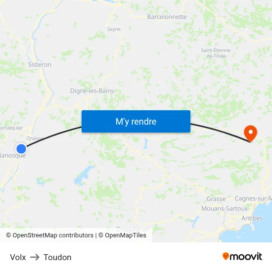 Volx to Toudon map
