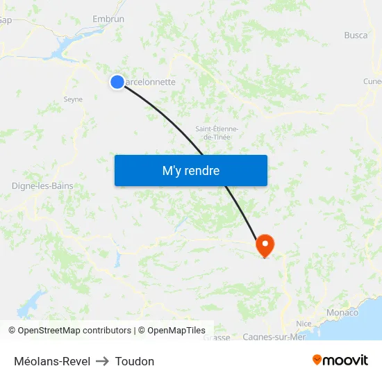 Méolans-Revel to Toudon map