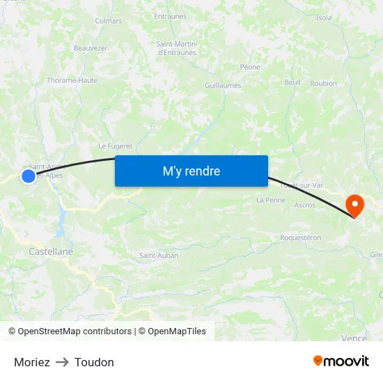 Moriez to Toudon map