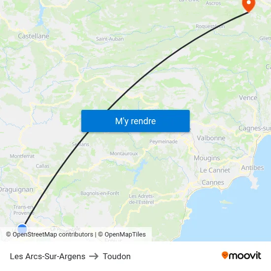 Les Arcs-Sur-Argens to Toudon map