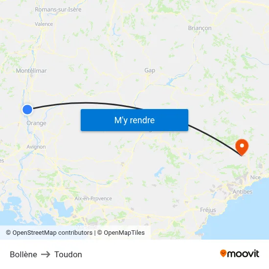 Bollène to Toudon map