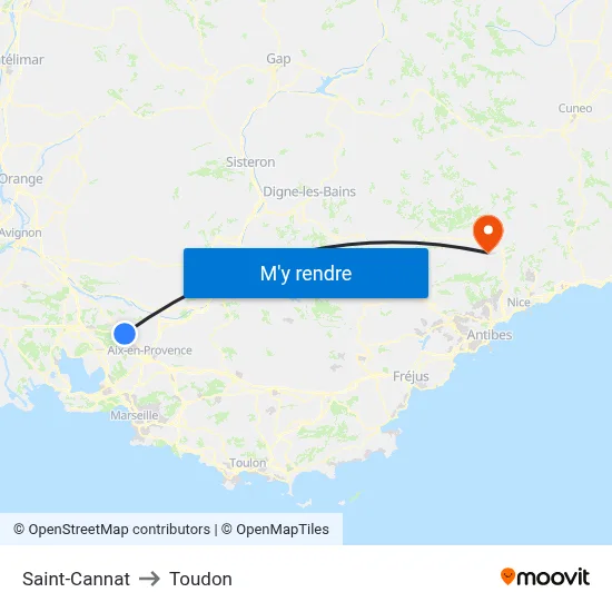 Saint-Cannat to Toudon map