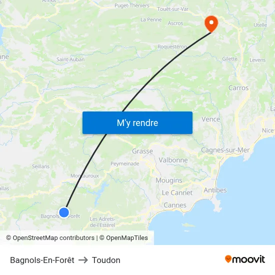 Bagnols-En-Forêt to Toudon map