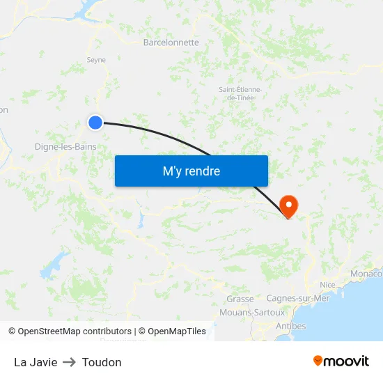 La Javie to Toudon map