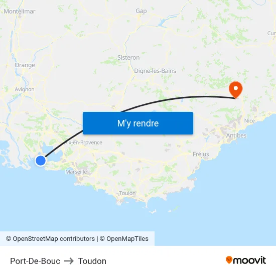 Port-De-Bouc to Toudon map