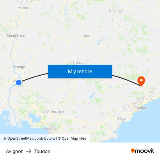 Avignon to Toudon map