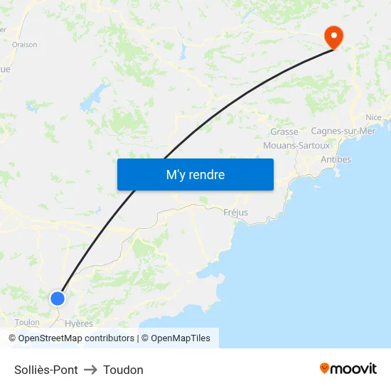 Solliès-Pont to Toudon map