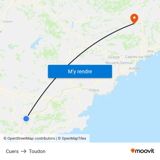 Cuers to Toudon map