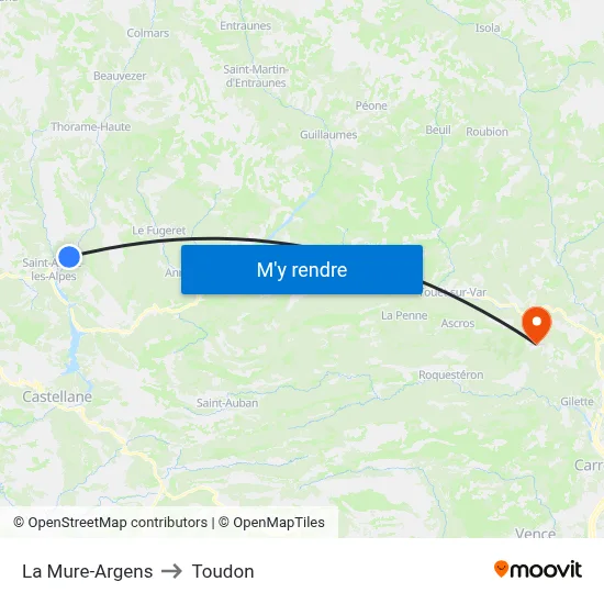 La Mure-Argens to Toudon map