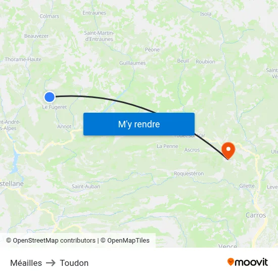 Méailles to Toudon map