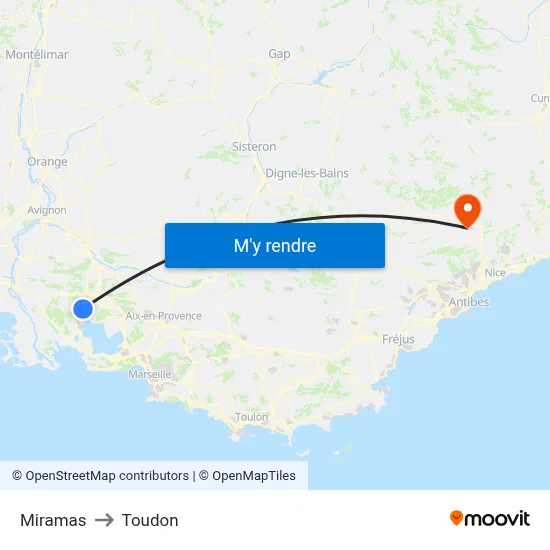 Miramas to Toudon map
