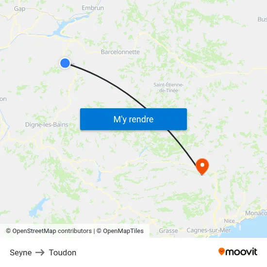 Seyne to Toudon map
