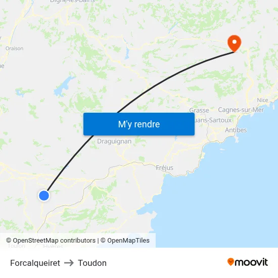 Forcalqueiret to Toudon map