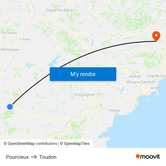 Pourcieux to Toudon map