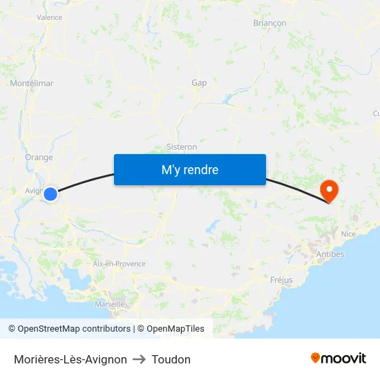 Morières-Lès-Avignon to Toudon map