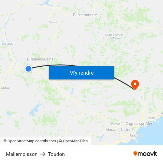 Mallemoisson to Toudon map