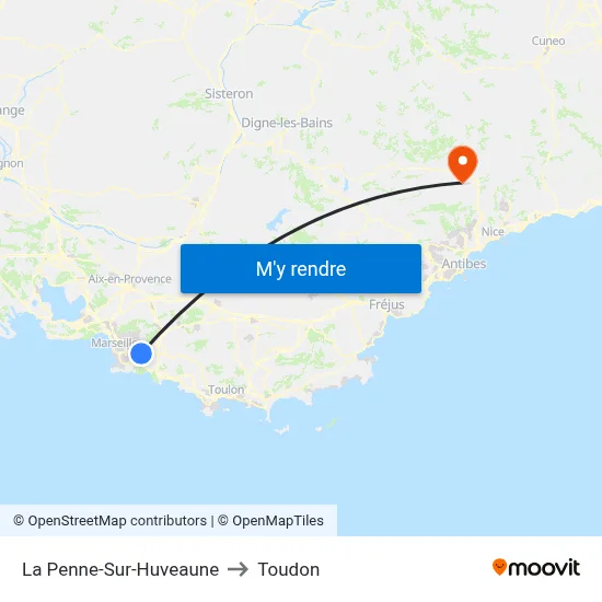 La Penne-Sur-Huveaune to Toudon map