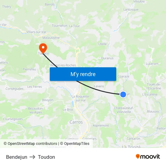 Bendejun to Toudon map
