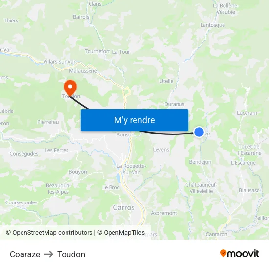 Coaraze to Toudon map