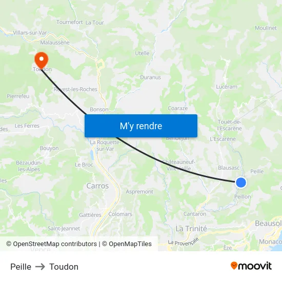 Peille to Toudon map