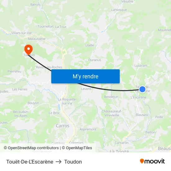 Touët-De-L'Escarène to Toudon map