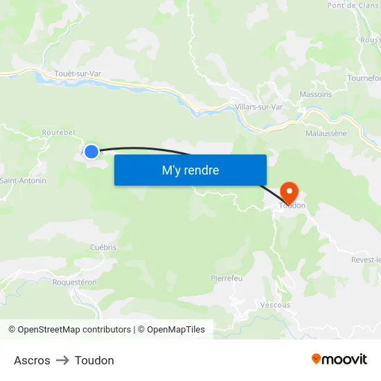 Ascros to Toudon map
