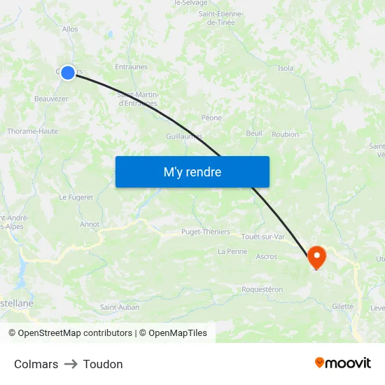 Colmars to Toudon map
