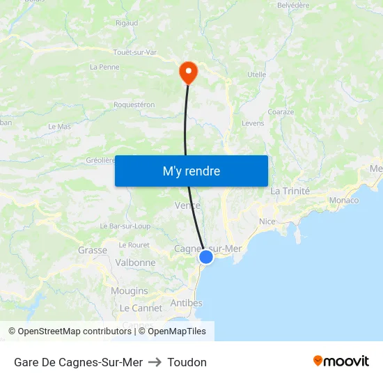 Gare De Cagnes-Sur-Mer to Toudon map