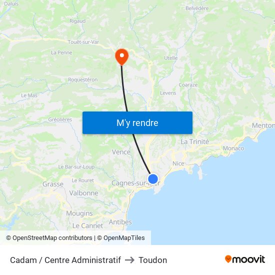 Cadam / Centre Administratif to Toudon map