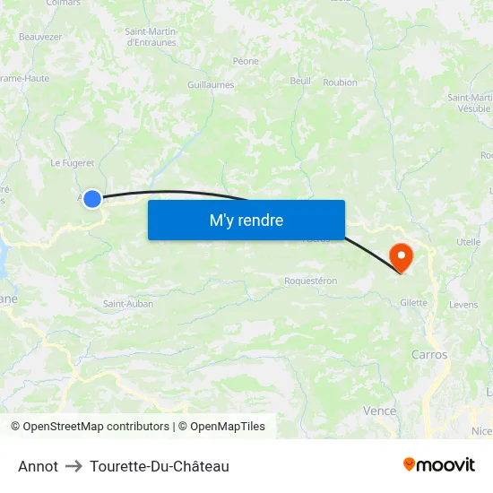 Annot to Tourette-Du-Château map