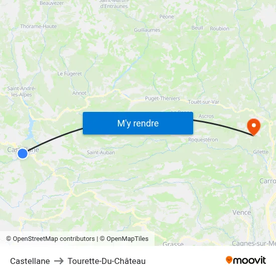 Castellane to Tourette-Du-Château map
