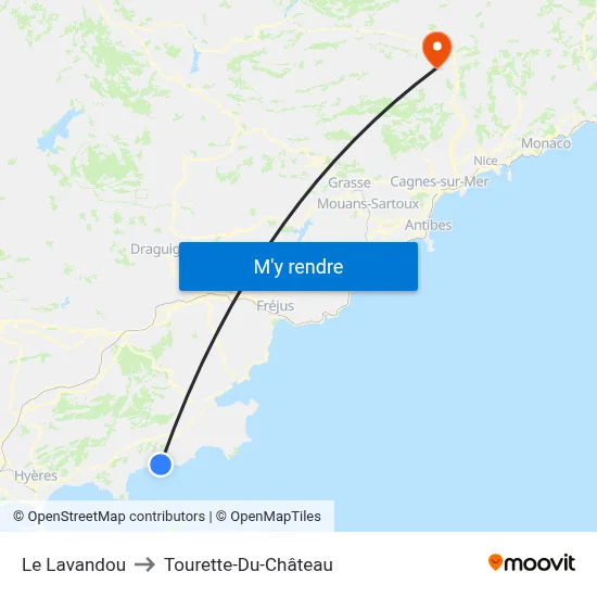 Le Lavandou to Tourette-Du-Château map